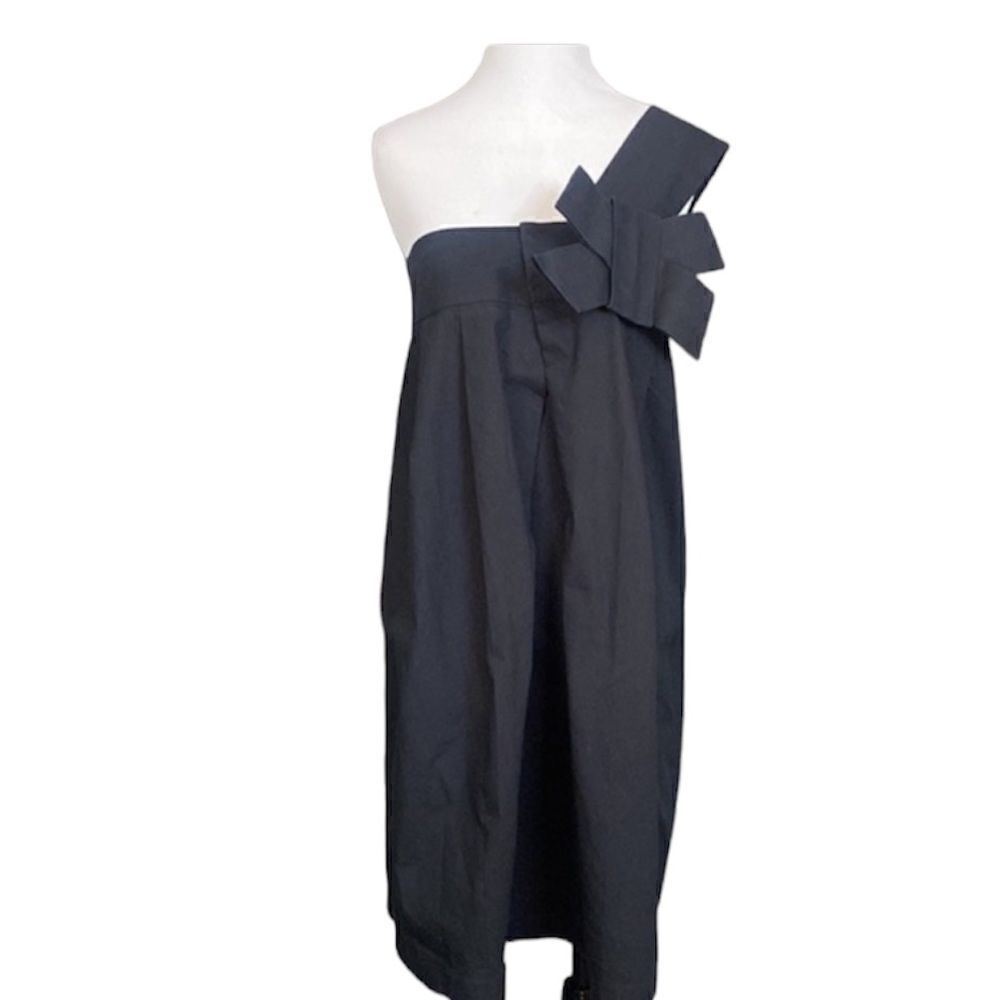 Liviana Conti Black One Shoulder Strap Mini Dress Made In Italy